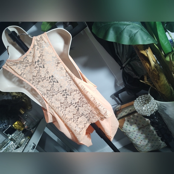 U2B Coral Orange Draped Cross Collar Lace Back Surplice Neck Tank Top 2X - Picture 5 of 9